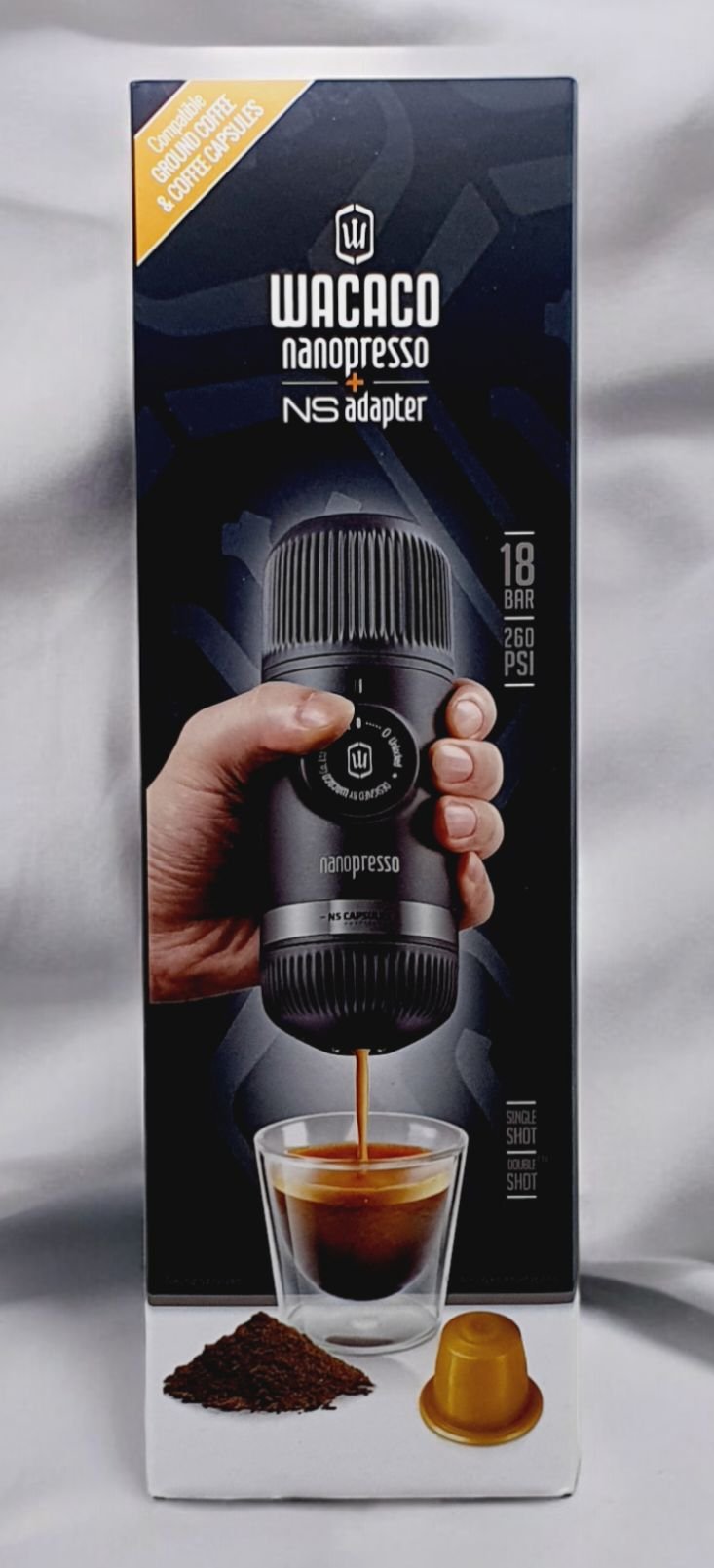 Wacaco Nanopresso Portable Espresso Maker Bundle, including NS Adaptor and Grey Bag thumbnail 5