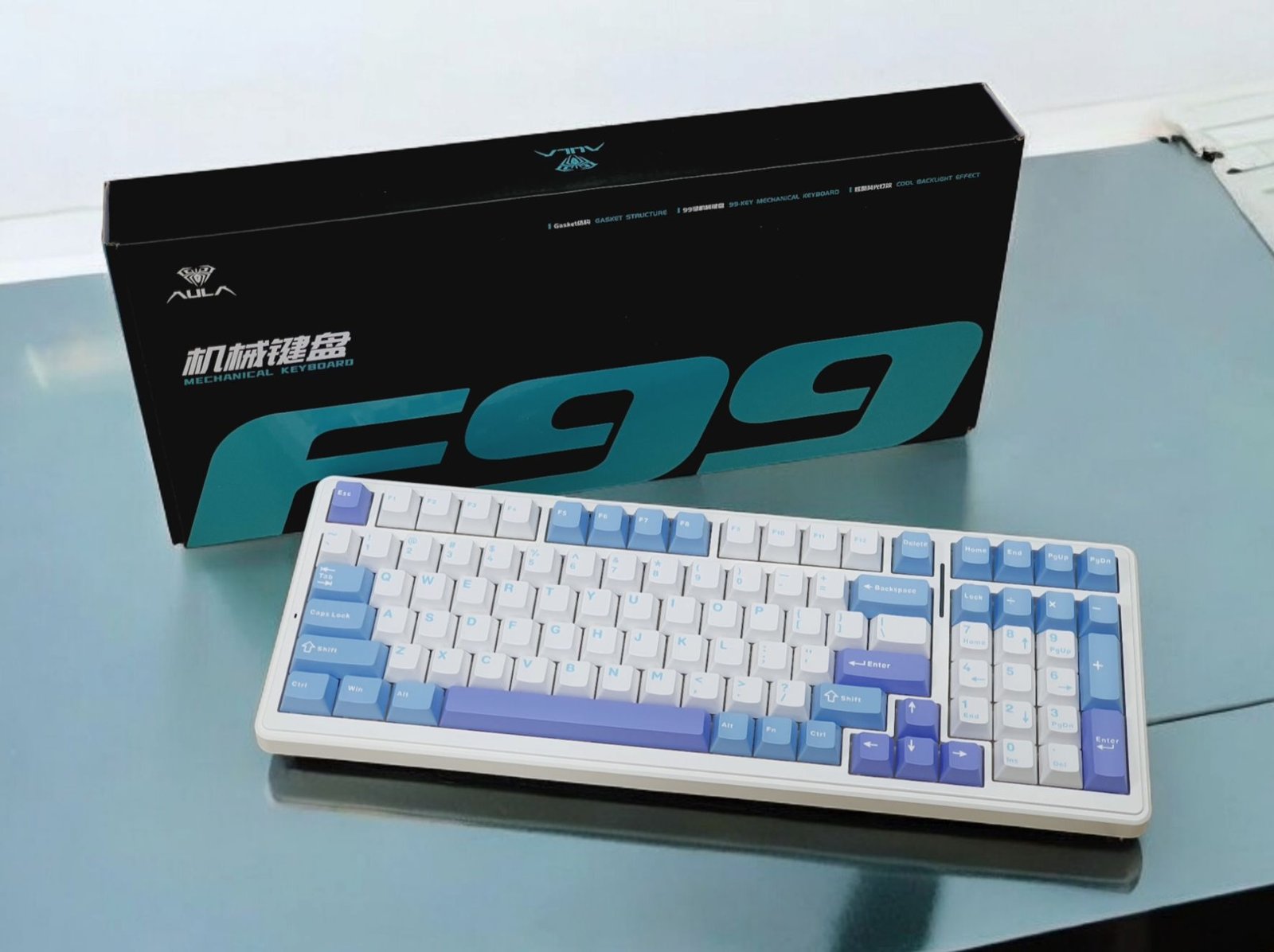 AULA F99 Aqua Breeze Mechanical Gaming Keyboard (99 Keys, 98%, RGB, Tri-Mode, Reaper Switch) - Elegant Design with Exceptional Performance thumbnail 3