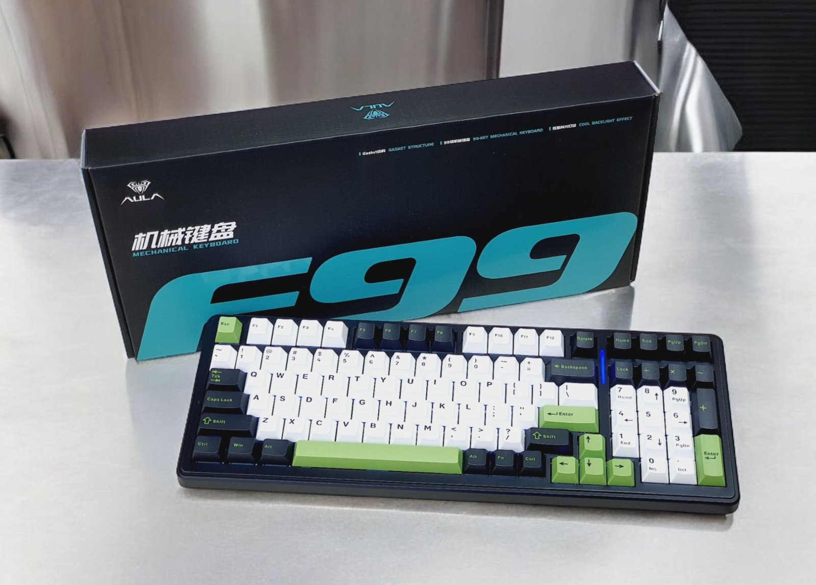 AULA F99 Emerald Eclipse Mechanical Gaming Keyboard (99 Keys, 98%, RGB, Tri-Mode, Walvis Sea Switch) - Sleek and High-Performance Keyboard thumbnail 3
