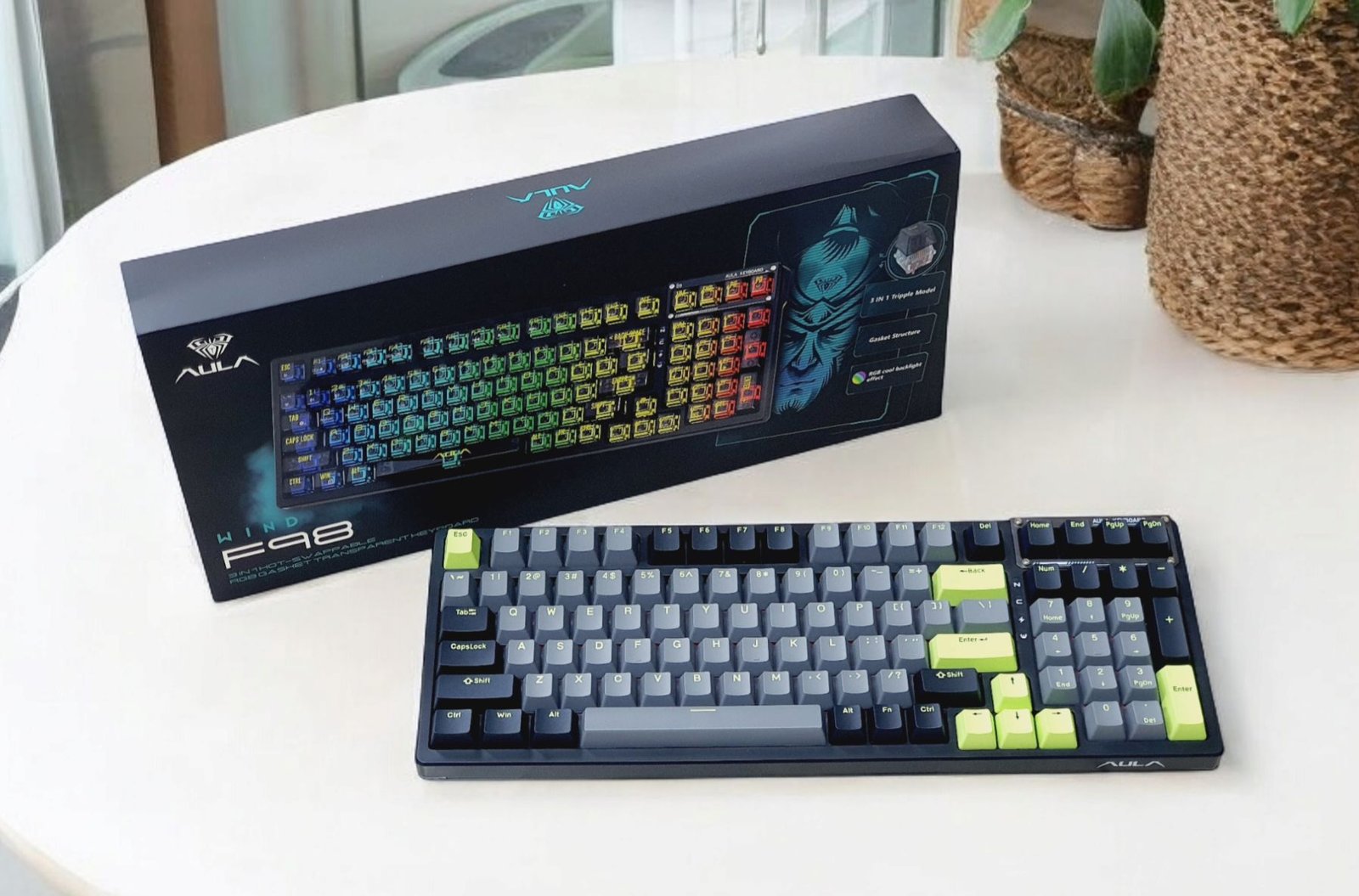 AULA F98 Shadow Green Mechanical Gaming Keyboard (98 Keys, 98%, RGB, Tri-Mode, Nimbus V3 Switch) - Compact and Versatile Gaming Performance thumbnail 3