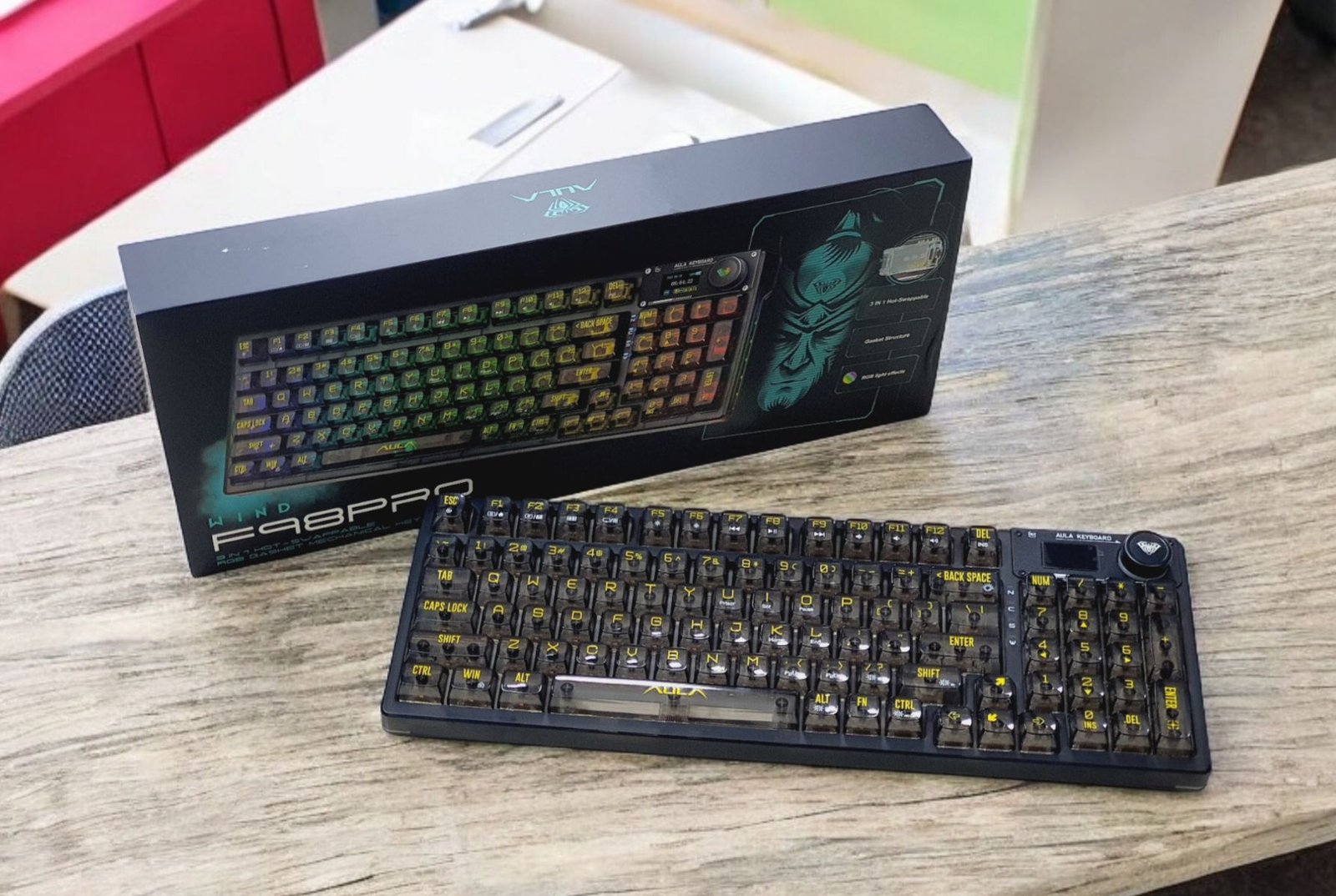 AULA F98 Pro Black Mechanical Gaming Keyboard (99 Keys, 98%, RGB, Tri-Mode, Knob Control, Crystal Switch) - Premium Build with Advanced Features thumbnail 3