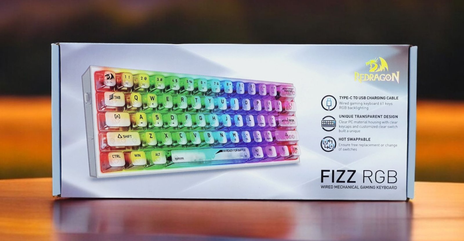 Redragon Fizz 60% Wired RGB Mechanical Gaming Keyboard (White Transparent, K617CT-RGB) - Compact Design with Customizable Lighting thumbnail 5
