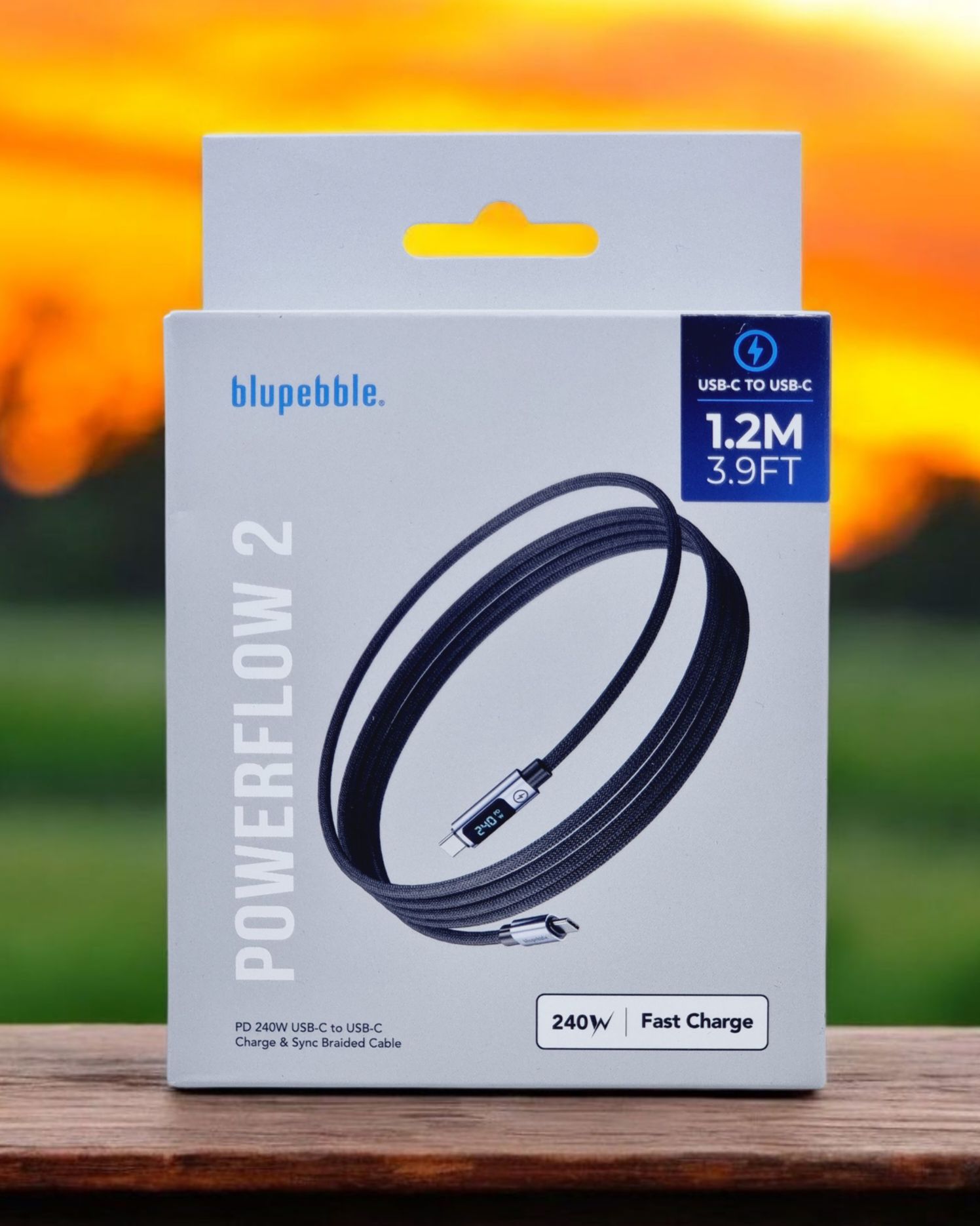 BLUPEBBLE POWERFLOW2 240W USB-C TO USB-C LED BRAIDED CABLE 1.2M BLACK BP-PF2USBC1.2BR240W-BK thumbnail 3