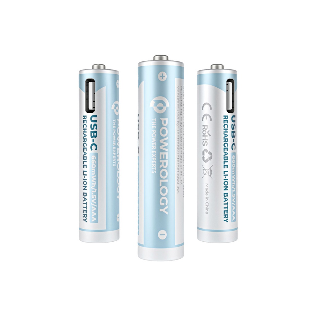 POWEROLOGY USB-C RECHARGEABLE LITHIUM BATTERY AAA WHITE PAAAV2RBT