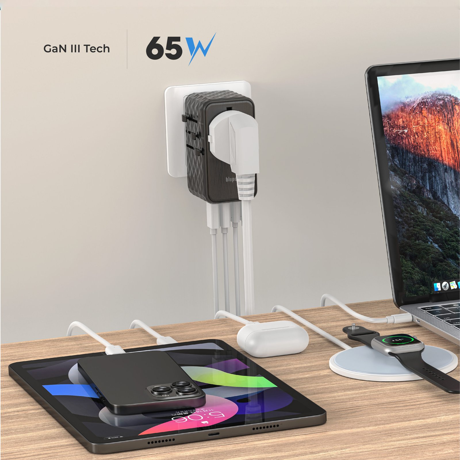 BLUPEBBLE PASSPORT 2.1 WORLD TRAVEL ADAPTER WITH PD 65W + 2 USB-C + 2USB-A thumbnail 29