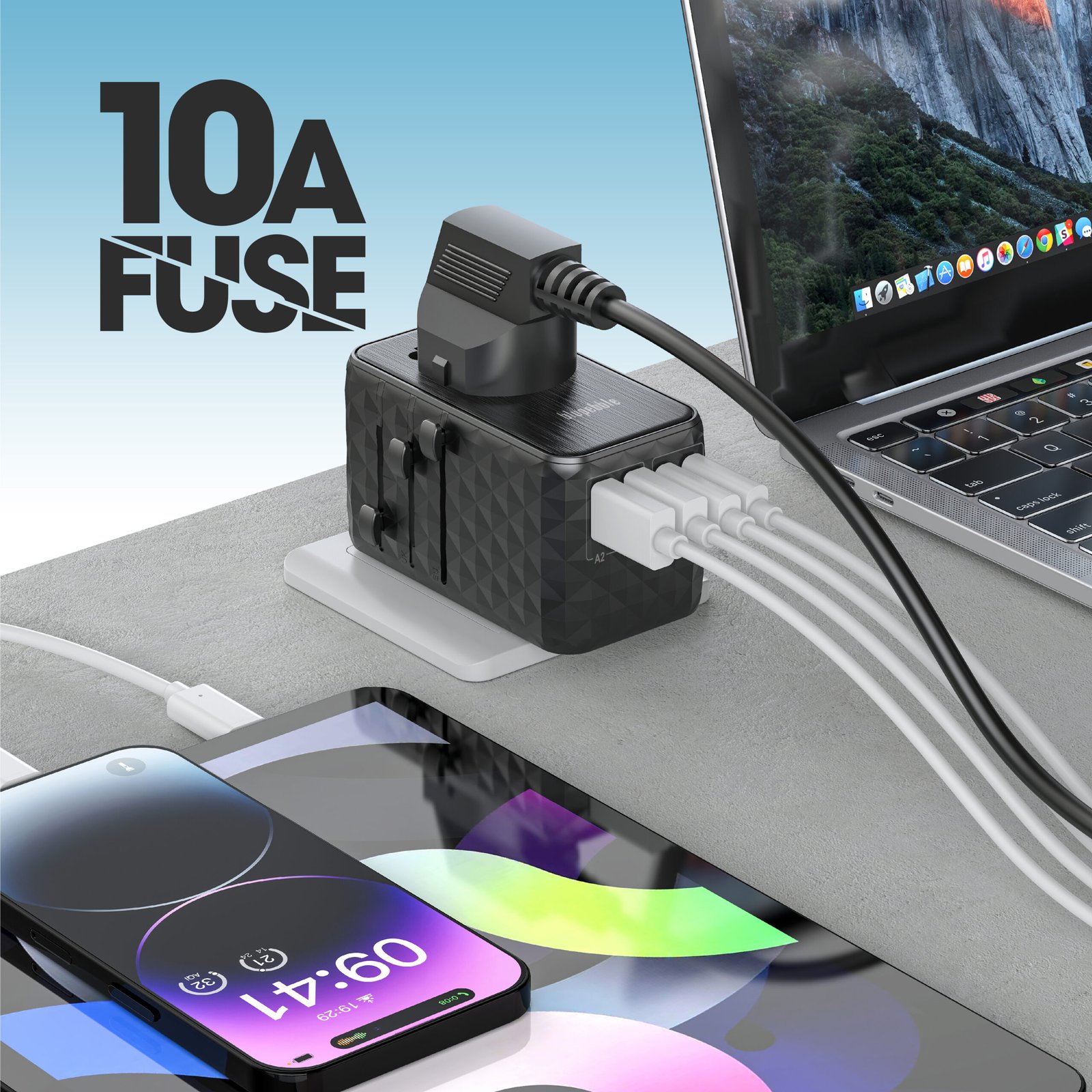 BLUPEBBLE PASSPORT 2.1 WORLD TRAVEL ADAPTER WITH PD 65W + 2 USB-C + 2USB-A thumbnail 12