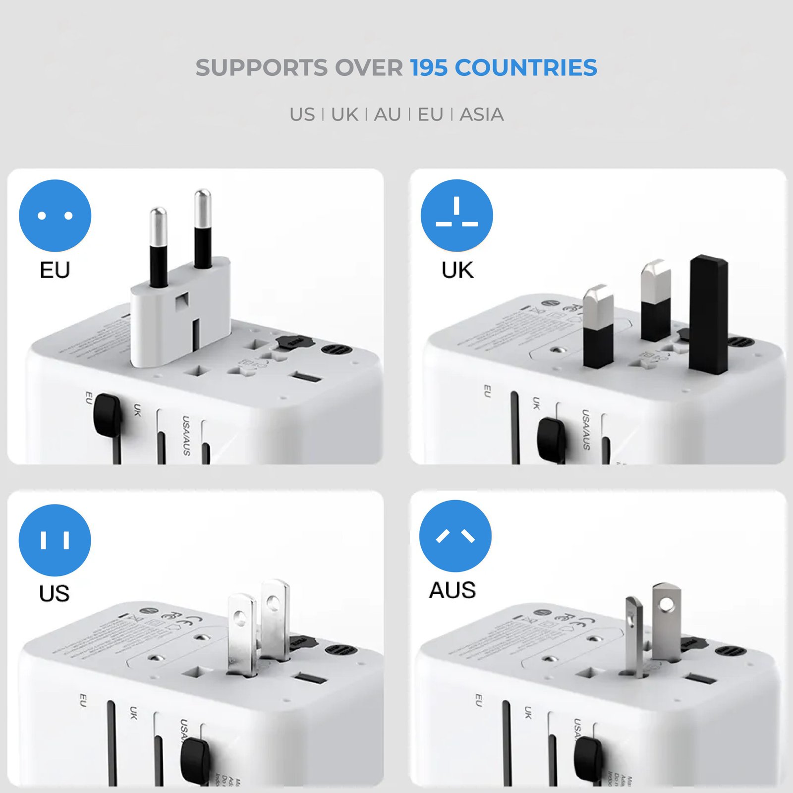 BLUPEBBLE PASSPORT 3.1 WORLD TRAVEL ADAPTER WITH PD 20W + 1 USB-C + 2USB-A thumbnail 19