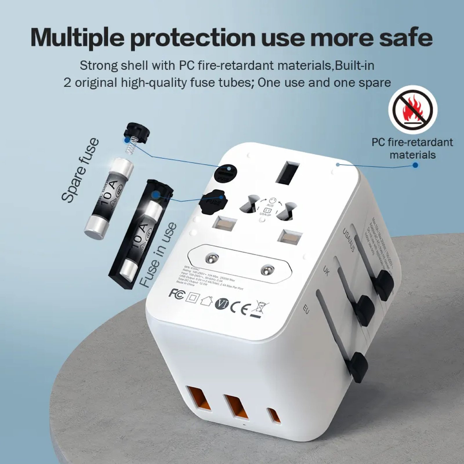 BLUPEBBLE PASSPORT 3.1 WORLD TRAVEL ADAPTER WITH PD 20W + 1 USB-C + 2USB-A thumbnail 18