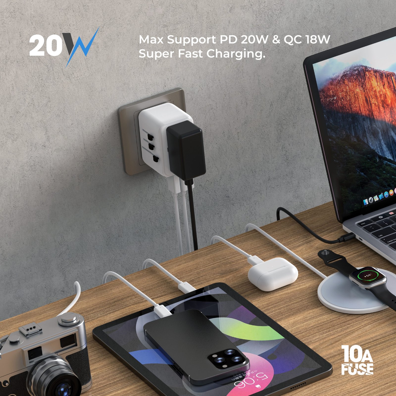 BLUPEBBLE PASSPORT 3.1 WORLD TRAVEL ADAPTER WITH PD 20W + 1 USB-C + 2USB-A thumbnail 15