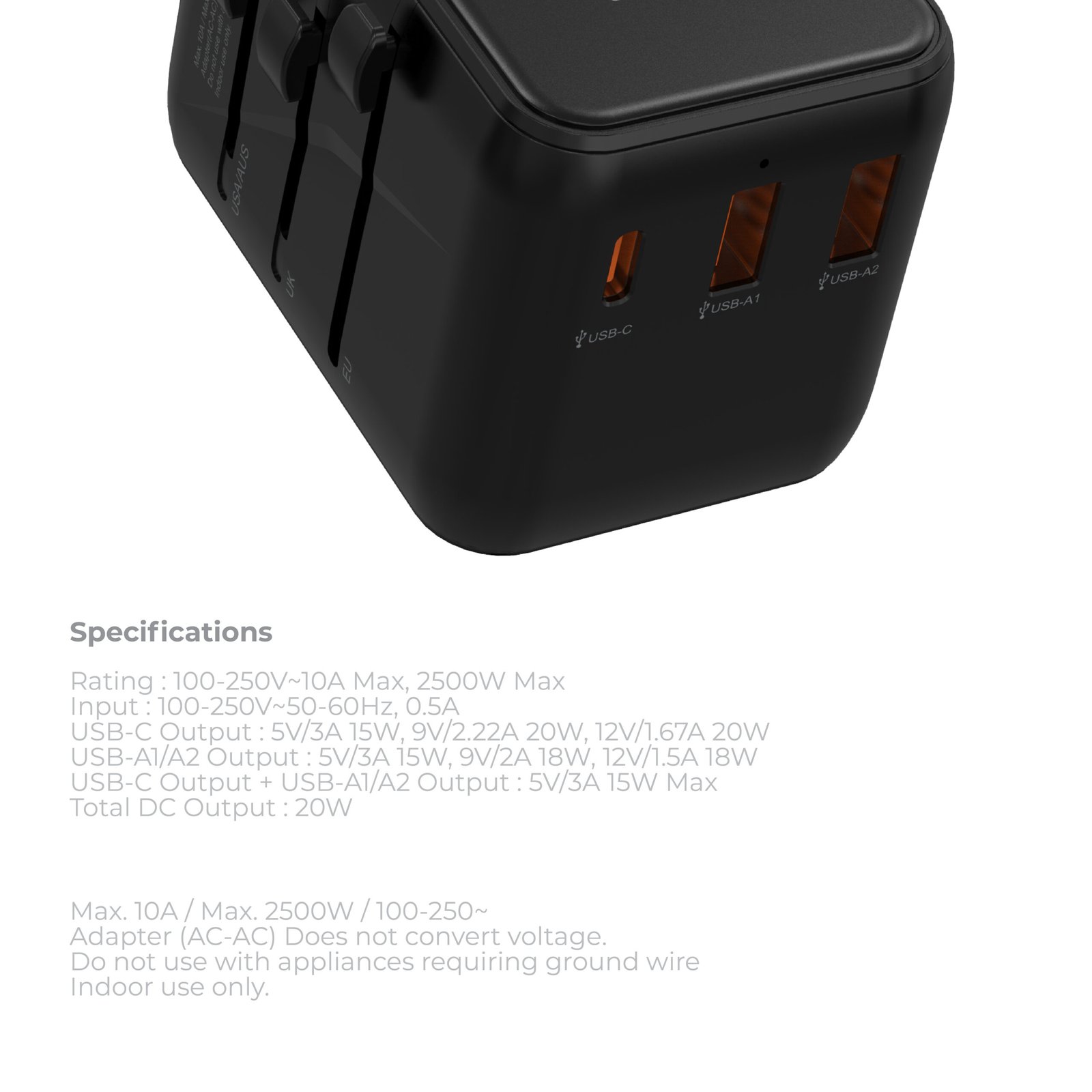 BLUPEBBLE PASSPORT 3.1 WORLD TRAVEL ADAPTER WITH PD 20W + 1 USB-C + 2USB-A thumbnail 22