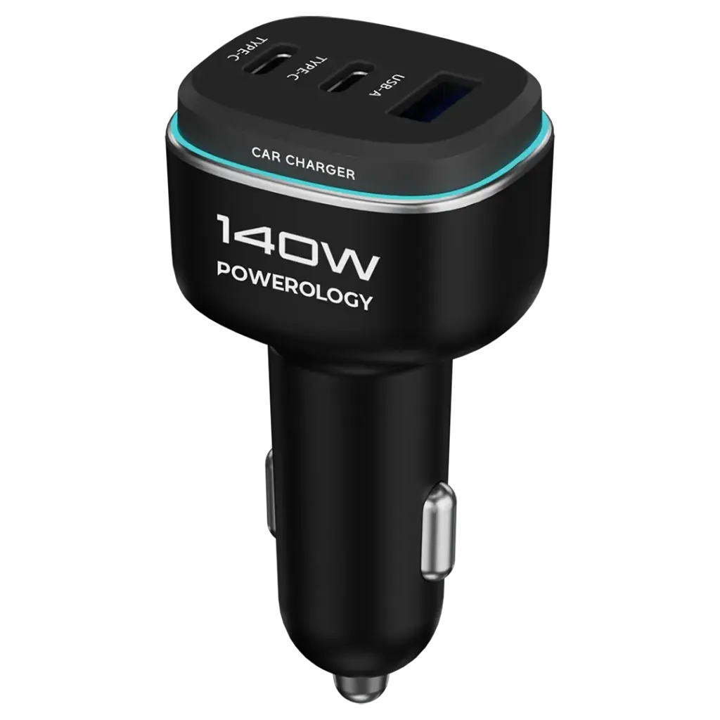 POWEROLOGY 140W TRIPLE PORT HIGH POWER CAR CHARGER BLACK/GRAY PCCSR025BKGY thumbnail 3