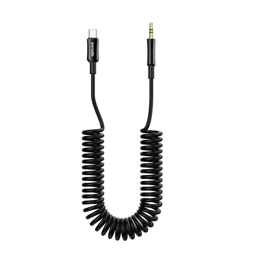 PORODO 3.5MM TYPE C AUX COILED CABLE 1.2M BLACK PD-CAXCC-BK