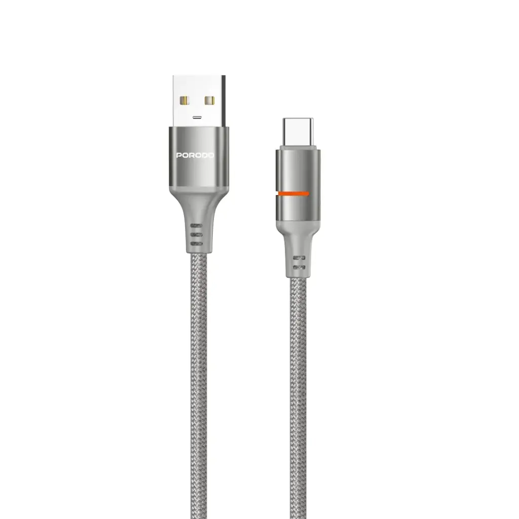PORODO USB A TO USB C LED LIGHT CABLE 1.2M GRAY PD-CBL0027-GY-C