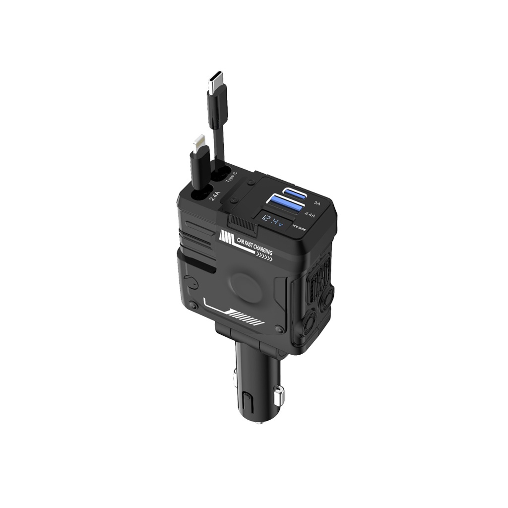 PORODO 66W CAR CHARGER WITH LIGHTNING AND TYPE C CABLE BLACK PD-FWCH029-BK