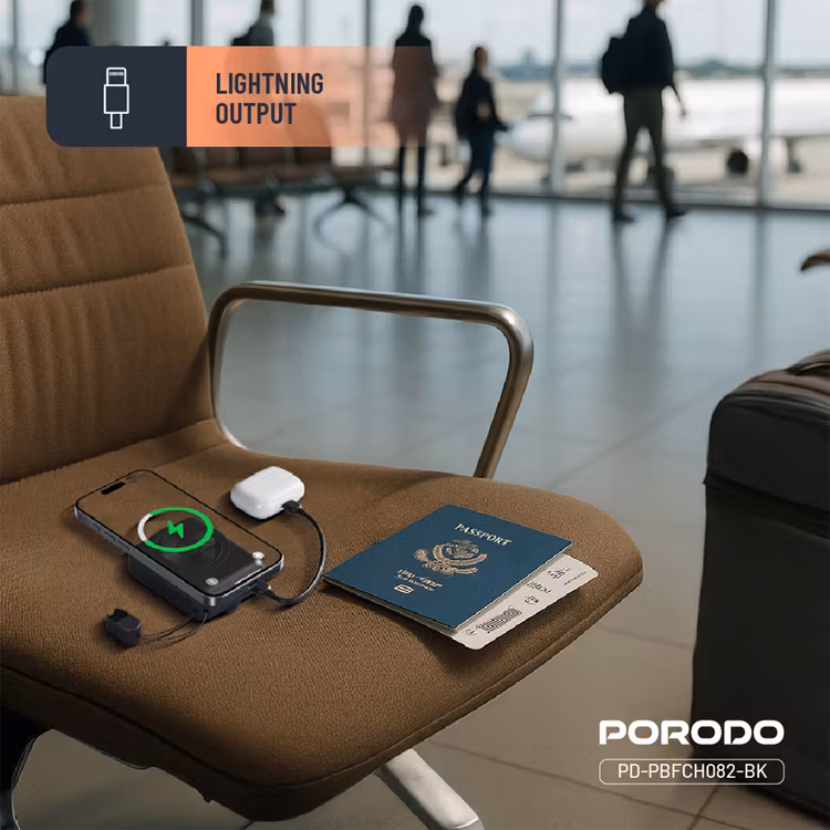 PORODO POWER BANK 10000MAH MAGSAFE DETACHABLE LIGHTNING CABLE PD 22.5W 15W BLACK PD-PBFCH082-BK thumbnail 7