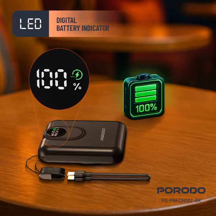 PORODO POWER BANK 10000MAH MAGSAFE DETACHABLE LIGHTNING CABLE PD 22.5W 15W BLACK PD-PBFCH082-BK thumbnail 15