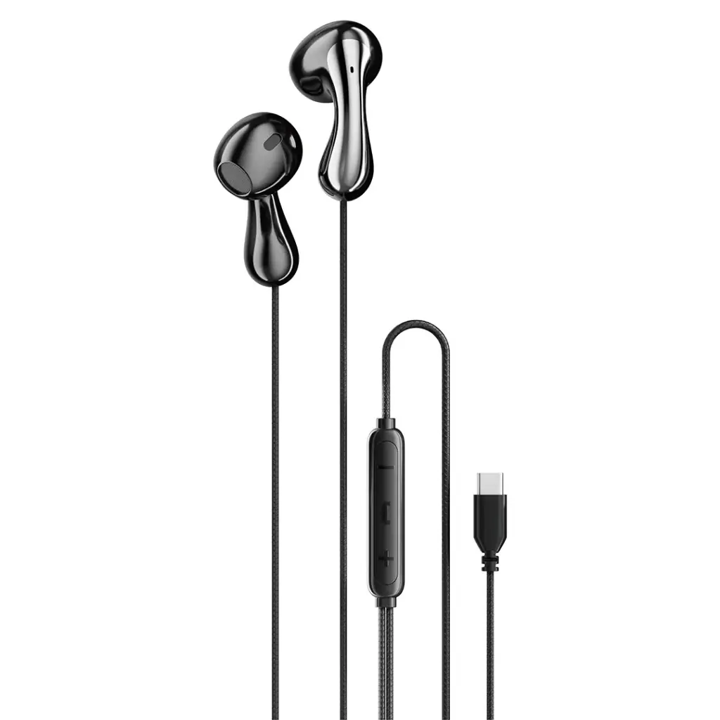 PORODO SOUNDTEC STEREO BASS TYPE C WIRED EARPHONES BLACK PD3BWEC1BK