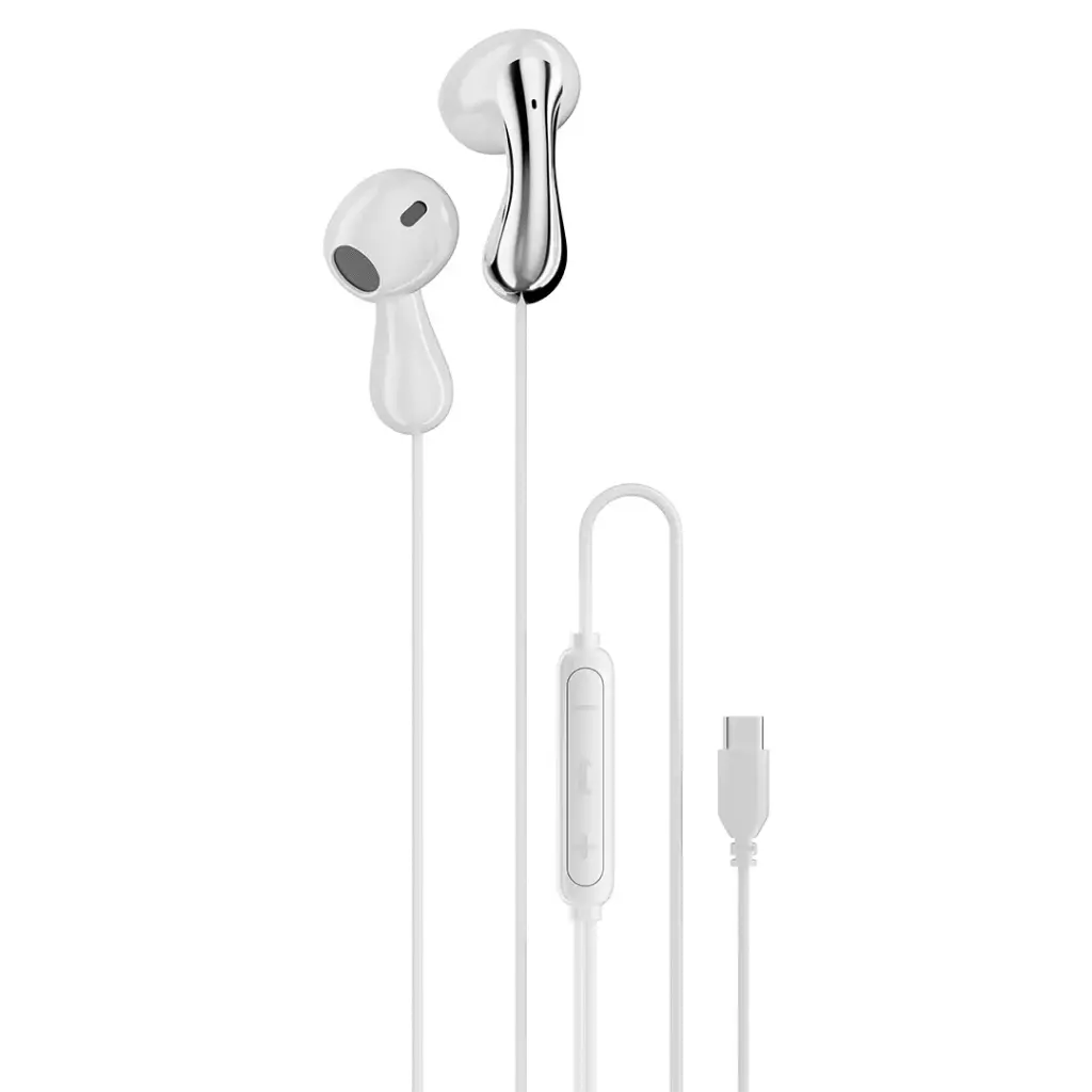 PORODO SOUNDTEC STEREO BASS TYPE C WIRED EARPHONES WHITE PD3BWEC1WH