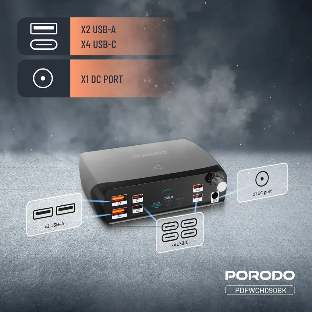 PORODO POWERGATE SMART CHARGING STATION PD100W GAN BLACK PDFWCH090BK thumbnail 8