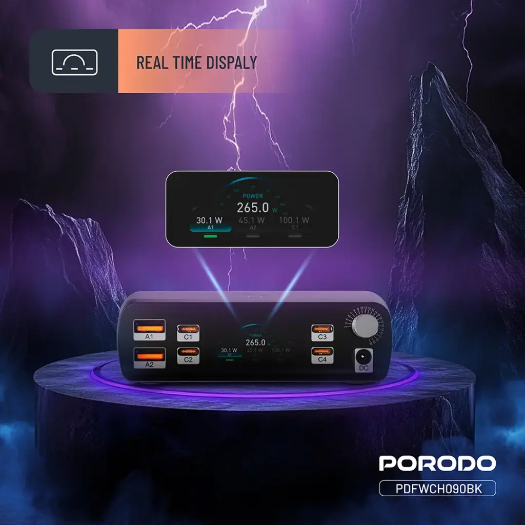 PORODO POWERGATE SMART CHARGING STATION PD100W GAN BLACK PDFWCH090BK thumbnail 9