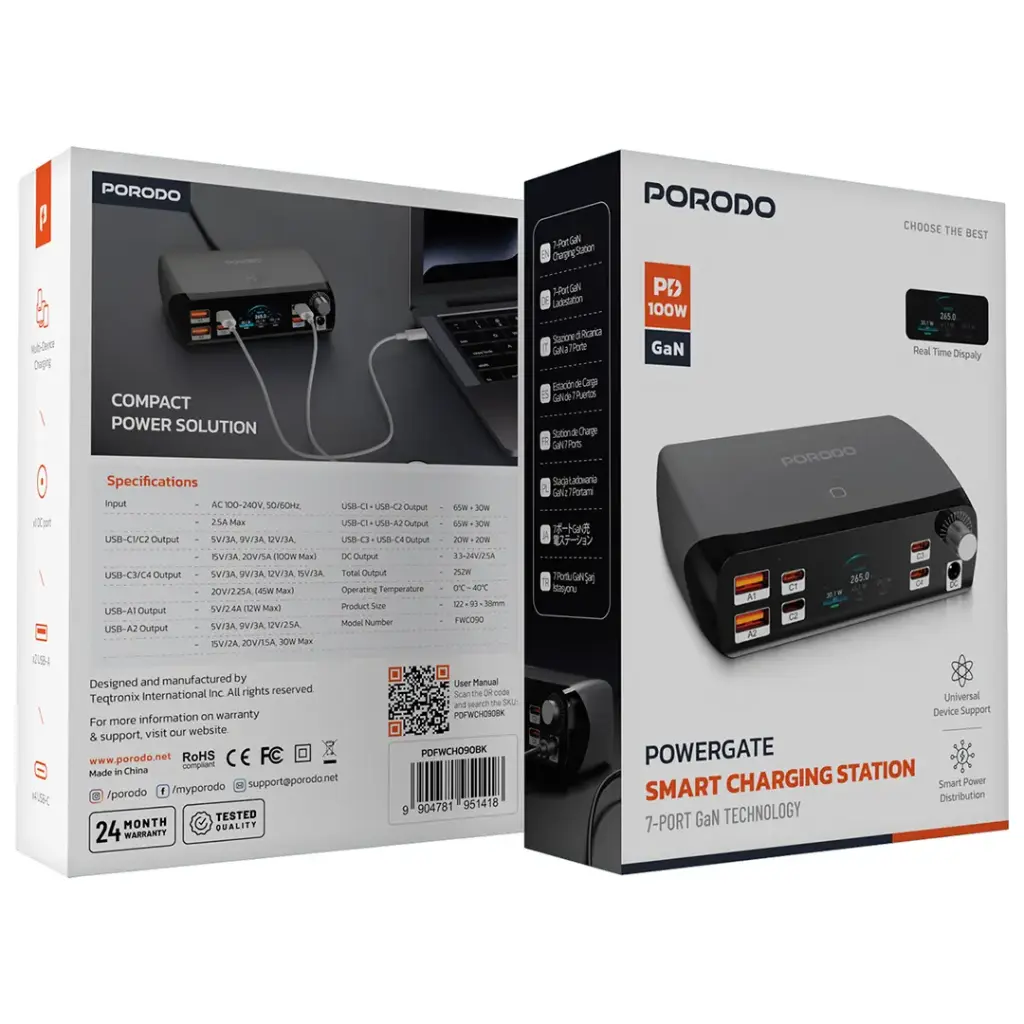 PORODO POWERGATE SMART CHARGING STATION PD100W GAN BLACK PDFWCH090BK thumbnail 13