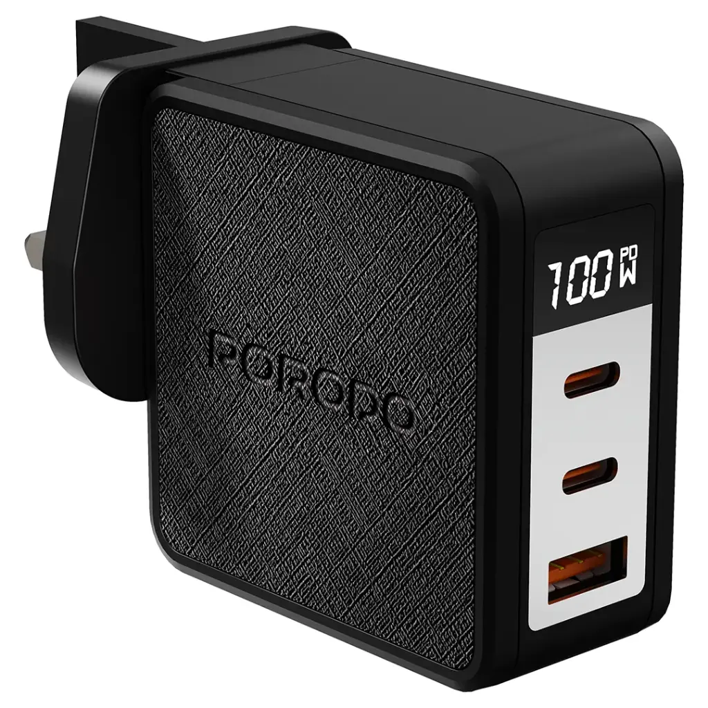 PORODO QUANTUM GAN 100W MULTI PORT CHARGER WITH DIGITAL DISPLAY BLACK PDFWCH095BK thumbnail 4