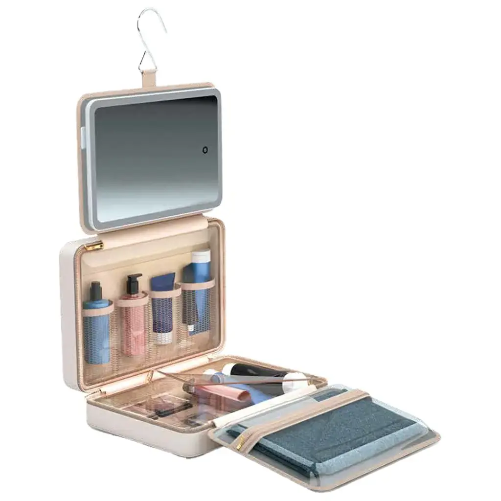 PORODO TRAVEL MAKEUP CASE WITH DETACHABLE LED MIRROR BEIGE PDLFSTLC0459BG thumbnail 4