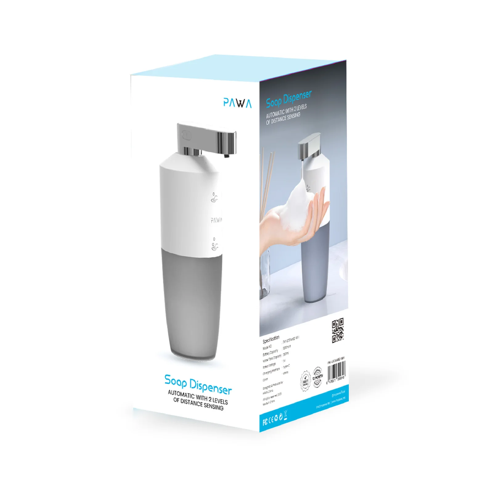 PAWA SOAP DISPENSER AUTOMATIC WITH 2 LEVELS OF DISTANCE SENSING WHITE PW-LFSTAMSD-WH thumbnail 7