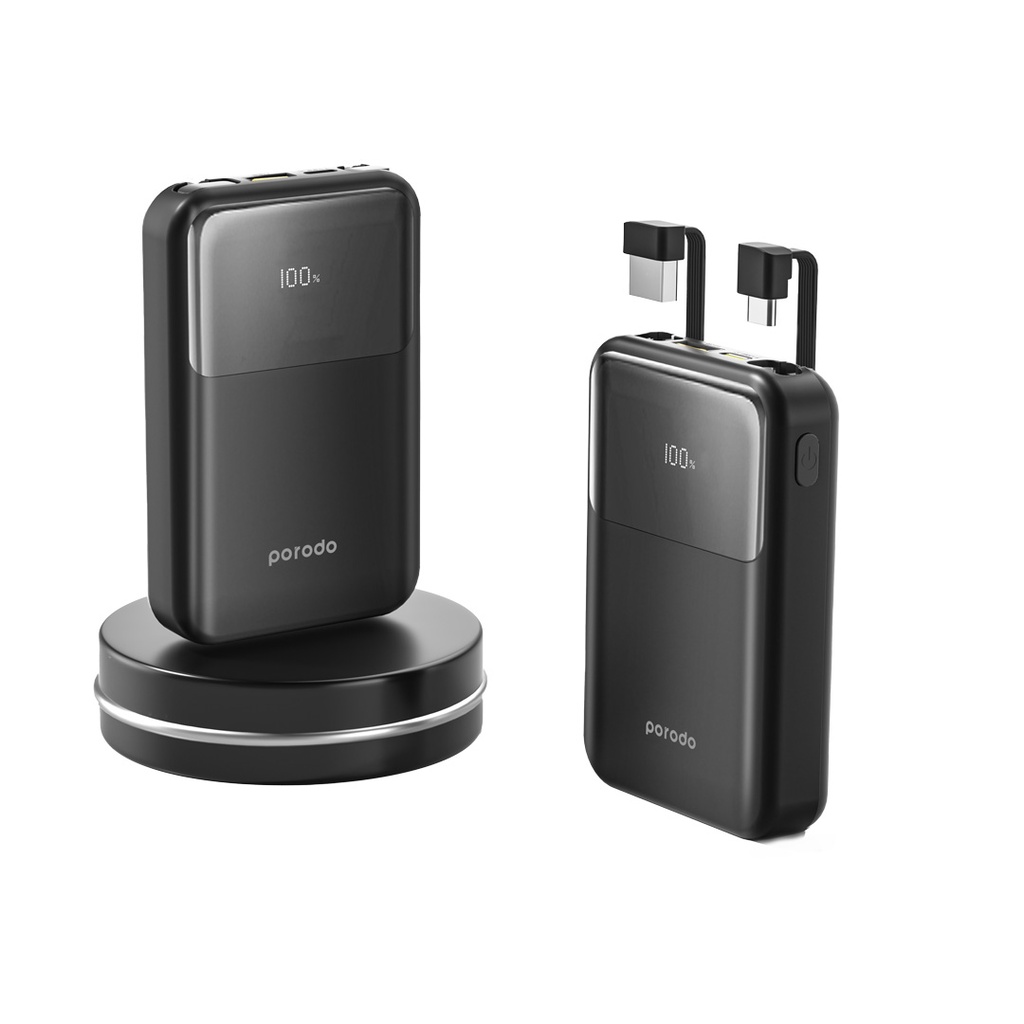 PORODO 10000MAH POWERBANK BUILT IN REMOVABLE CABLE BLACK PD-PBFCH038-BK thumbnail 4