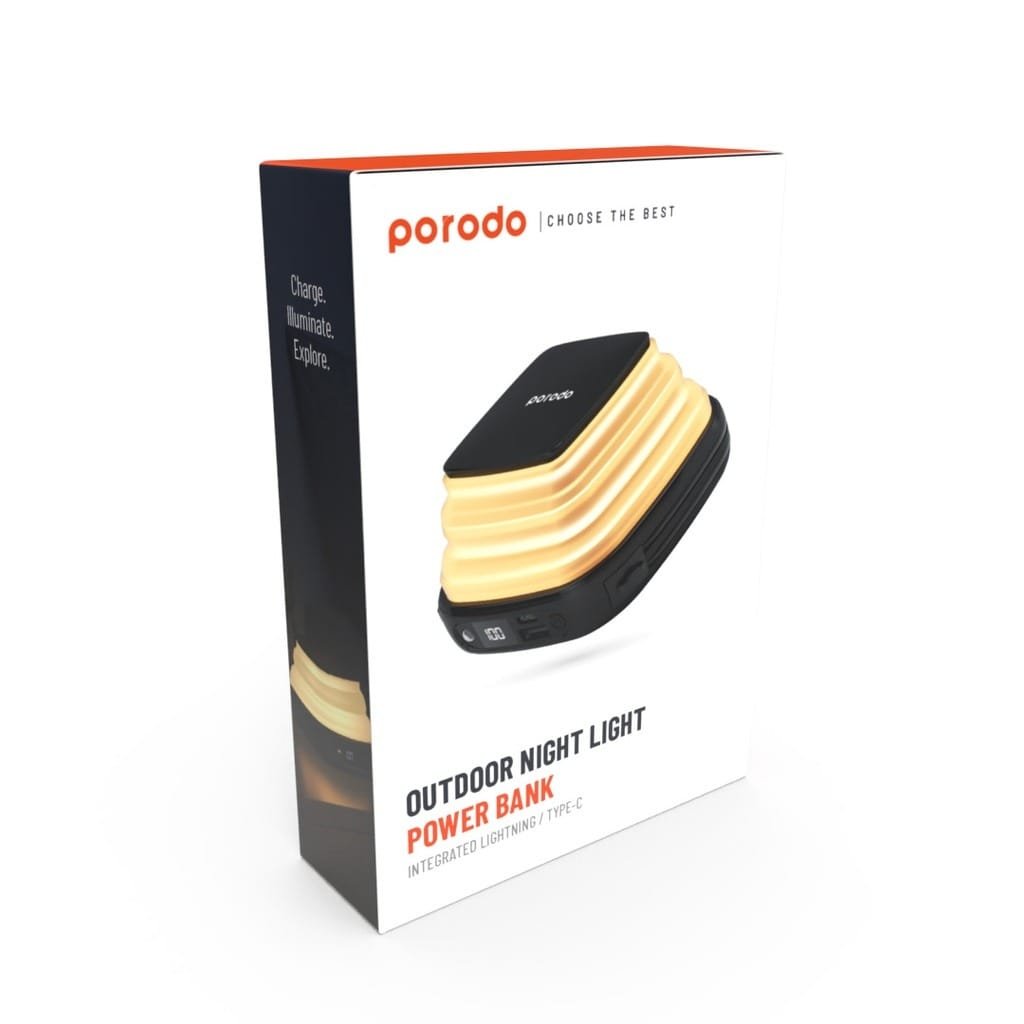 PORODO OUTDOOR NIGHT LIGHT POWERBANK 10000mAH INTEGRATED LIGHTNING/TYPE C BLACK PD-PBFCH030-BK thumbnail 7