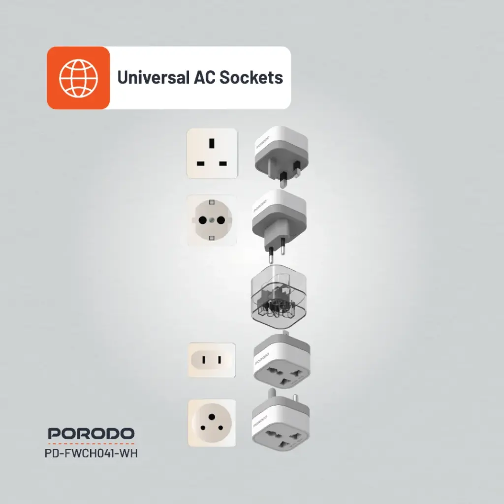 PORODO 150+ COUNTRIES UNIVERSAL AC ADAPTER WHITE PD-FWCH041-WH thumbnail 9