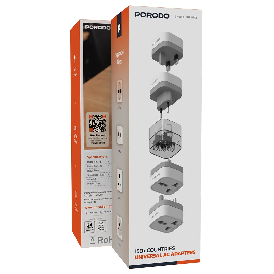 PORODO 150+ COUNTRIES UNIVERSAL AC ADAPTER WHITE PD-FWCH041-WH thumbnail 7