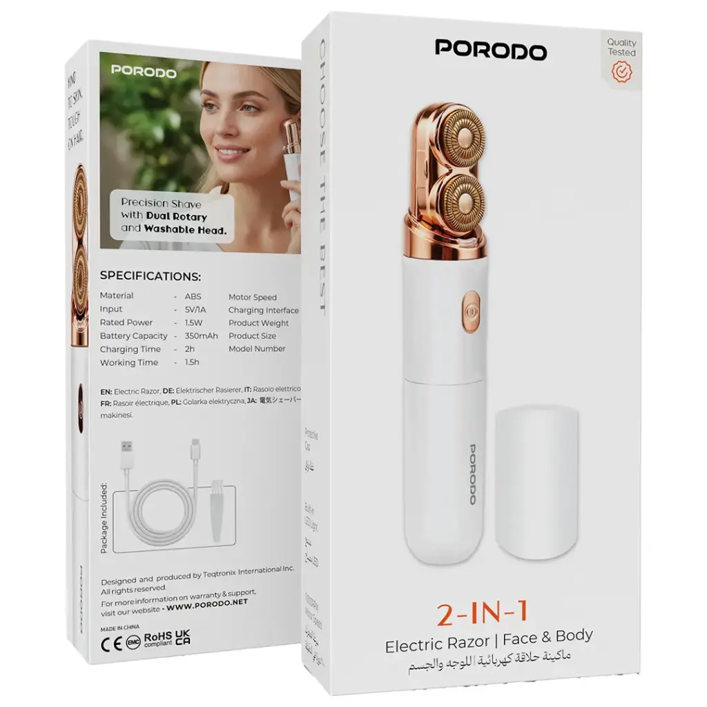 PORODO 2 IN 1 ELECTRIC RAZOR-FACE AND BODY WHITE PDLFSTS33WH thumbnail 7