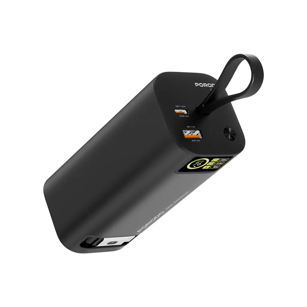 PORODO 20000MAH 130W POWERBANK WITH 1M RETRACTABLE TYPE C CABLE BLACK PD-PBFCH066-BK thumbnail 4