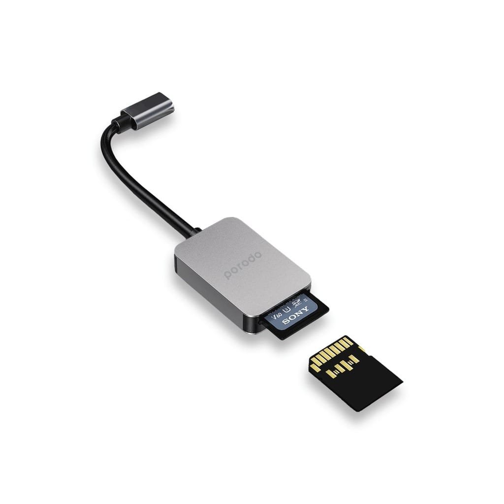 PORODO 2 IN 1 USB C CARD READER GRAY PD-21CDR-GY thumbnail 3