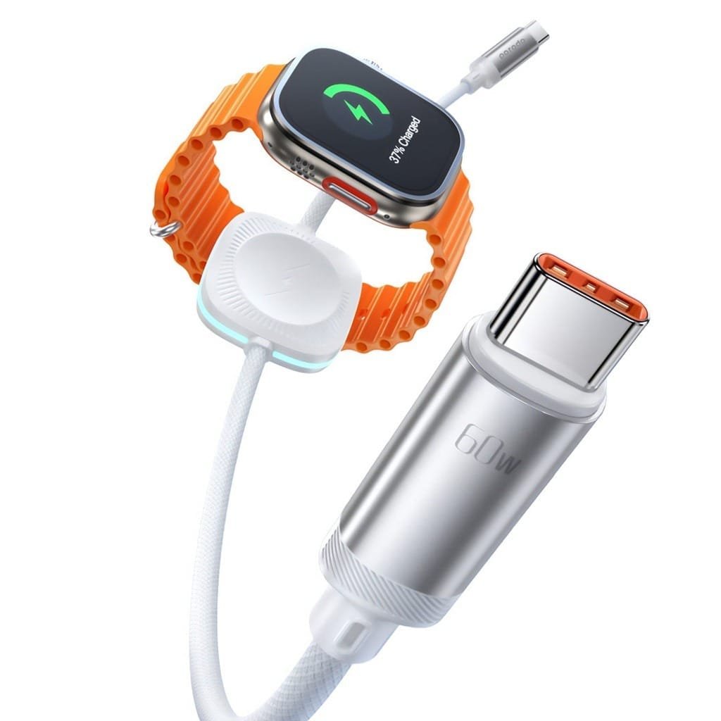 PORODO USB C TO USB C WITH WATCH CHARGE & DATA CABLE 1.2M WHITE PD-2N1CCWC-WH thumbnail 10