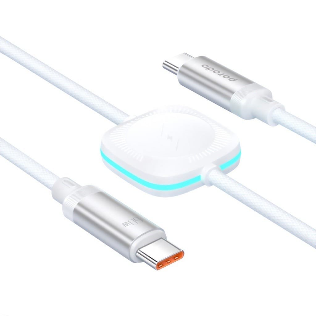 PORODO USB C TO USB C WITH WATCH CHARGE & DATA CABLE 1.2M WHITE PD-2N1CCWC-WH thumbnail 8