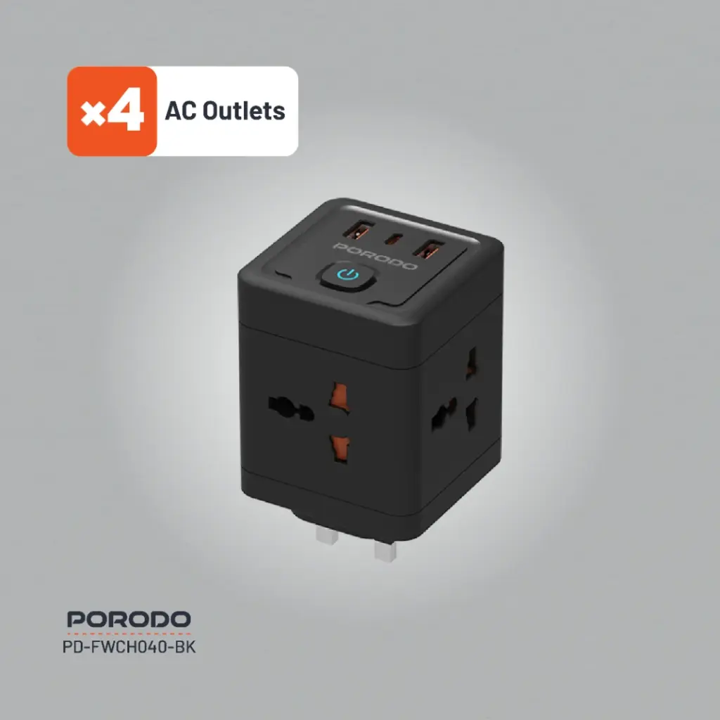 PORODO 4 AC UNIVERSAL POWER BLOCK BLACK PD-FWCH040-BK thumbnail 9
