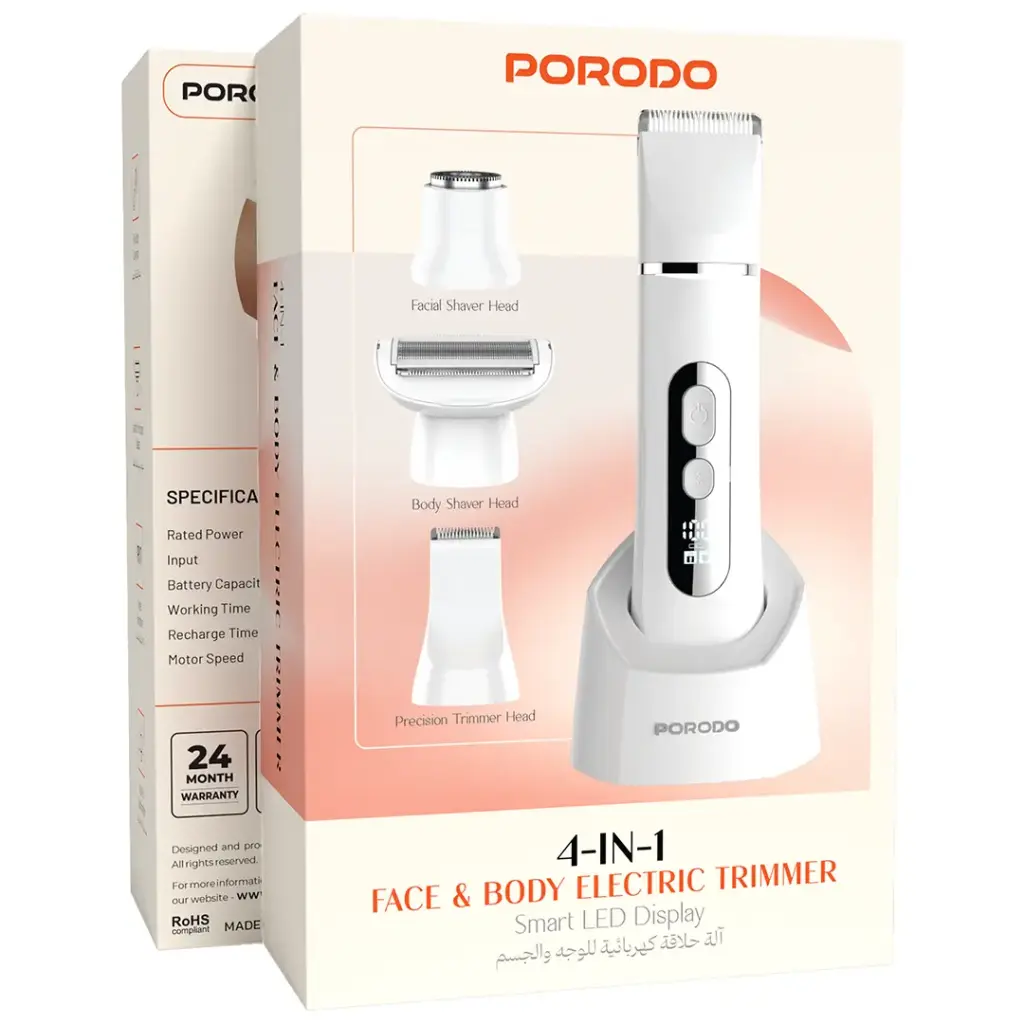 PORODO 4 IN 1 FACE  BODY ELECTRIC TRIMMER SMART LED DISPLAY WHITE PDLFST2511WH thumbnail 14