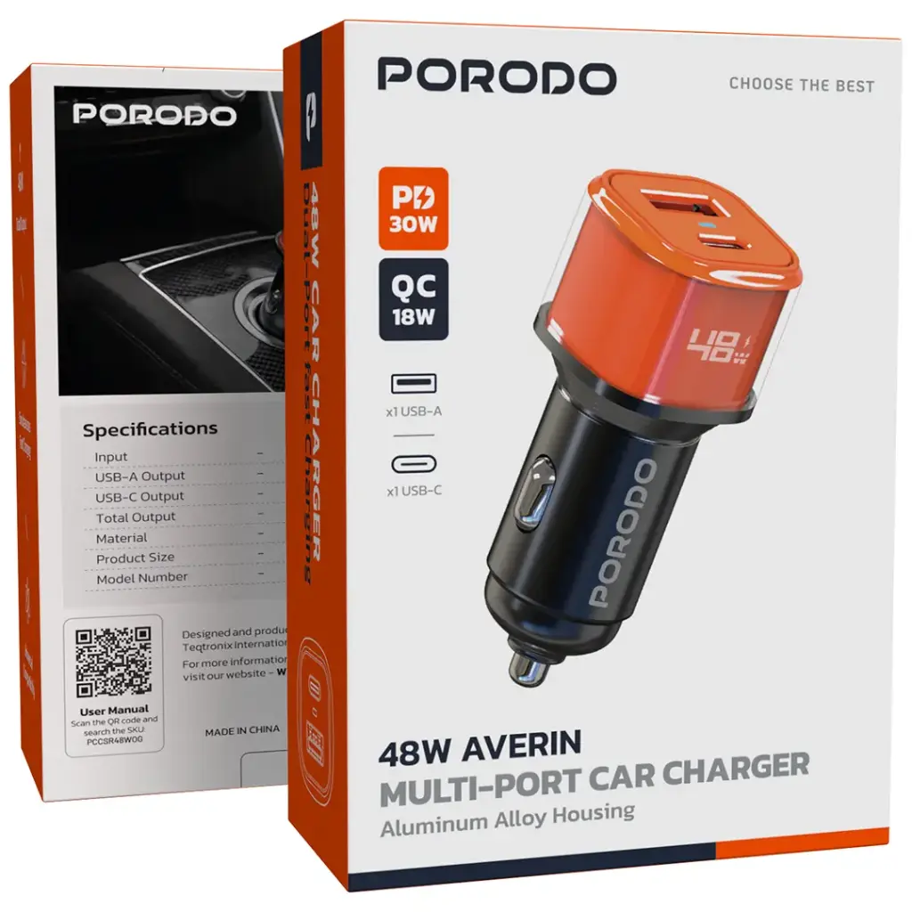PORODO 48W AVERIN MULTI PORT CAR CHARGER ORANGE PDCCR48WOG thumbnail 4