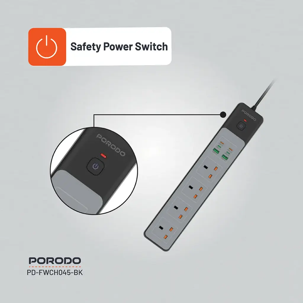 PORODO PD35W 4AC 65W 3000W POWER STRIP BLACK PD-FWCH045-BK thumbnail 10