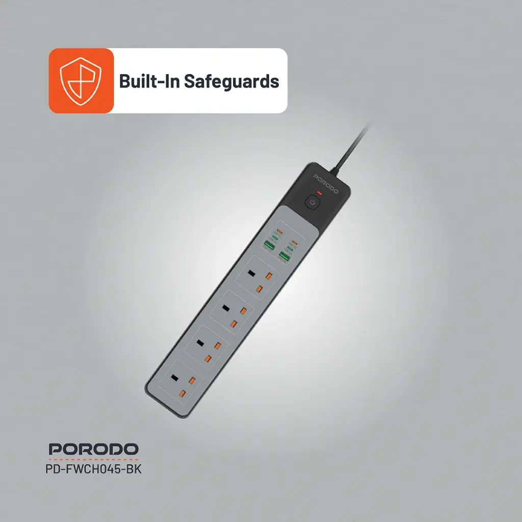 PORODO PD35W 4AC 65W 3000W POWER STRIP BLACK PD-FWCH045-BK thumbnail 8