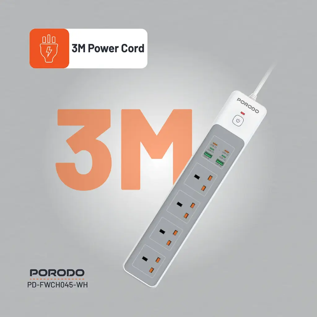 PORODO PD35W 4AC 65W 3000W POWER STRIP WHITE PD-FWCH045-WH thumbnail 8