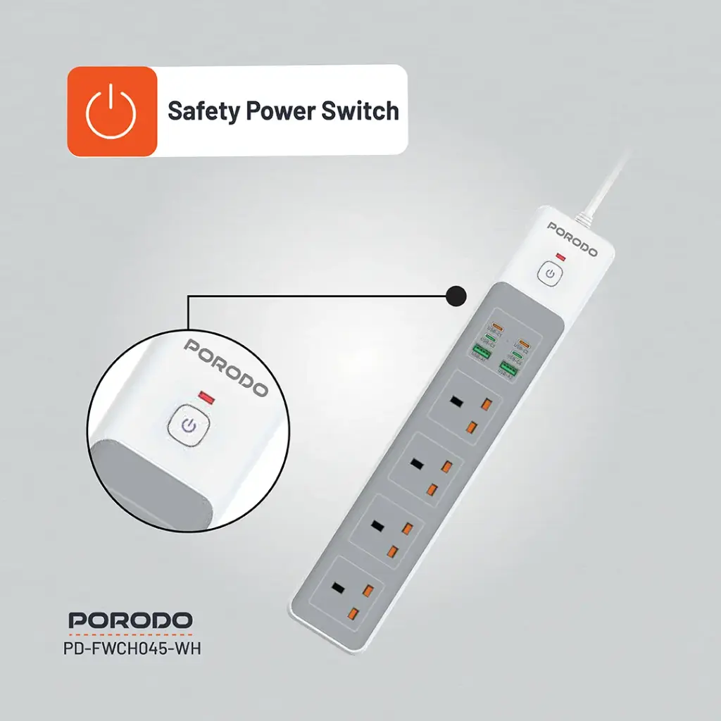 PORODO PD35W 4AC 65W 3000W POWER STRIP WHITE PD-FWCH045-WH thumbnail 7