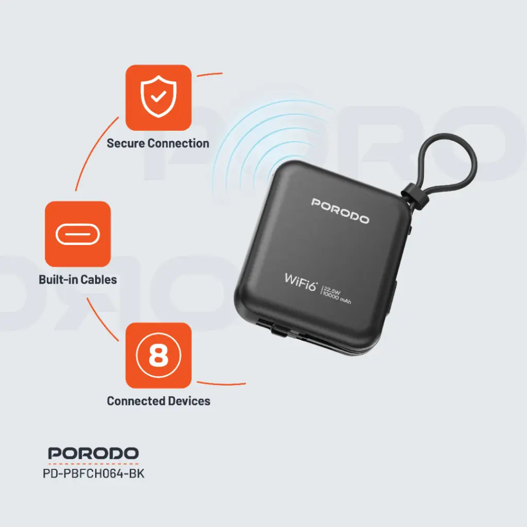PORODO 4G LTE WIFI 6 POCKET ROUTER PD22.5W BLACK PD-PBFCH064-BK thumbnail 4