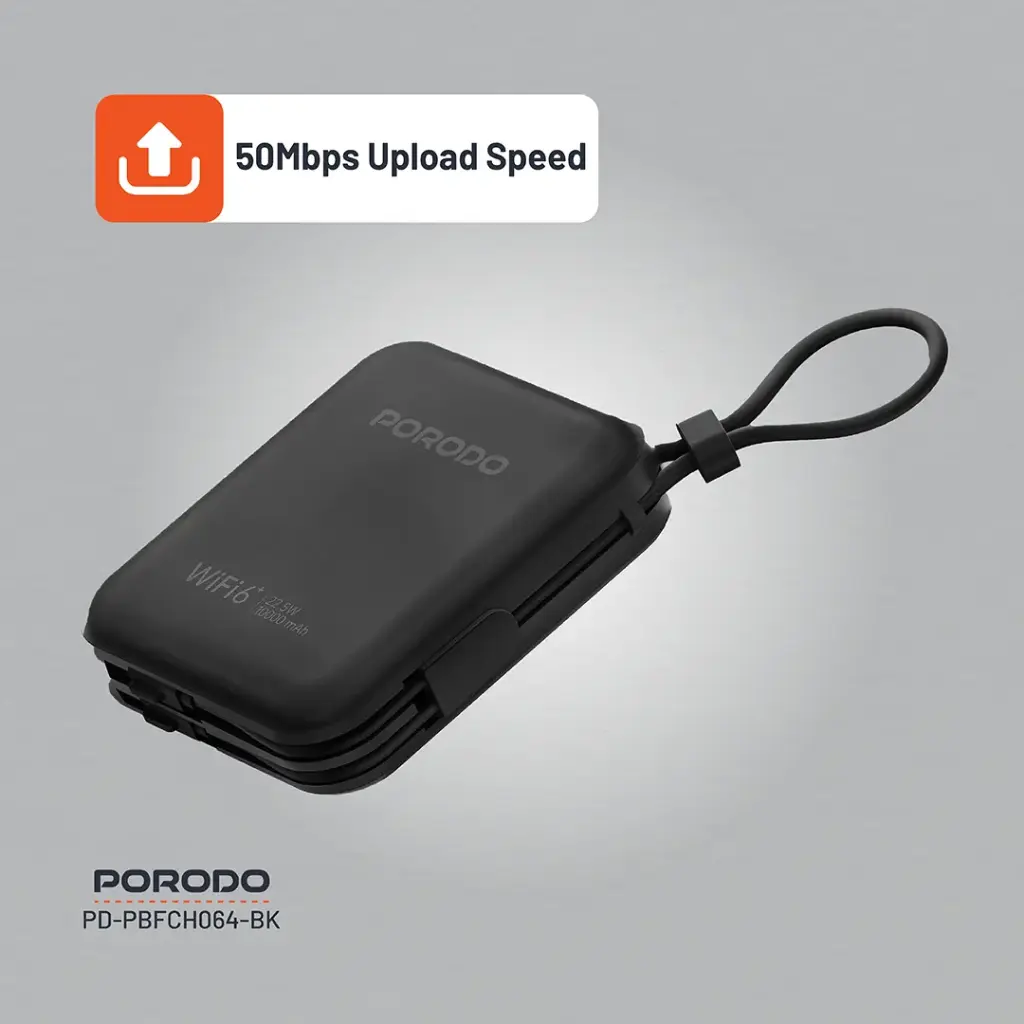 PORODO 4G LTE WIFI 6 POCKET ROUTER PD22.5W BLACK PD-PBFCH064-BK thumbnail 3