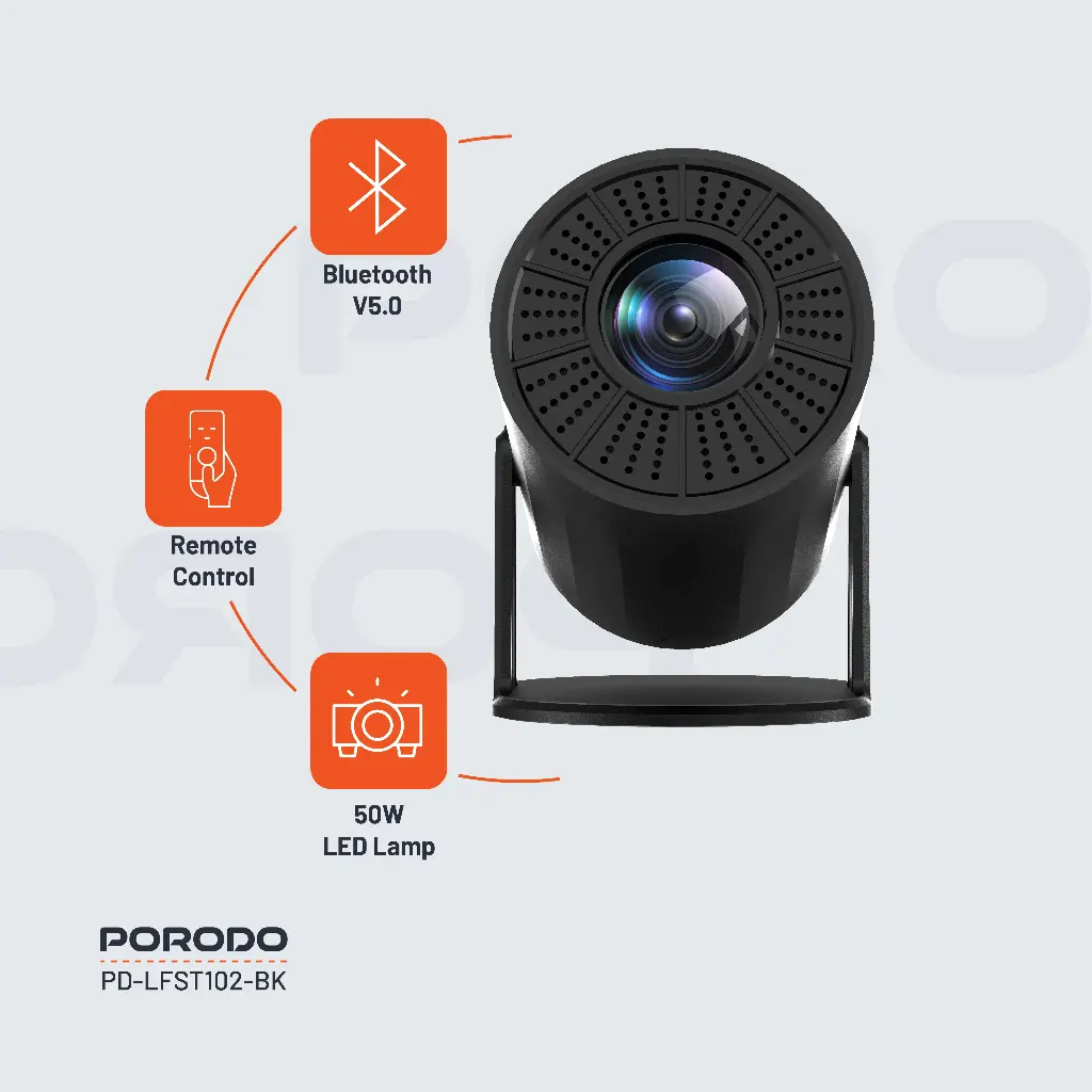 PORODO WIRELESS MIRRORING MULTI ANGLE PROJECTOR 1080P BLACK PD-LFST102-BK thumbnail 10