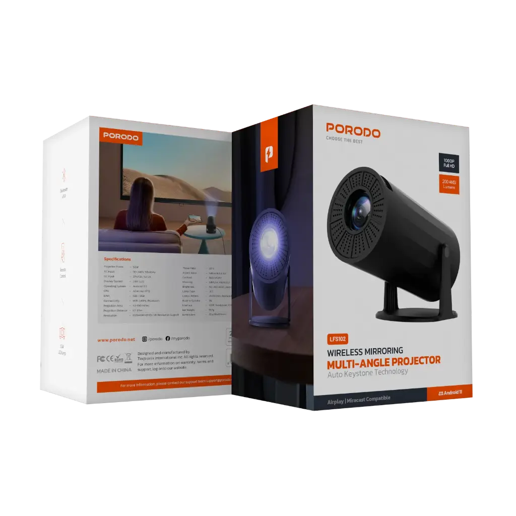 PORODO WIRELESS MIRRORING MULTI ANGLE PROJECTOR 1080P BLACK PD-LFST102-BK thumbnail 11