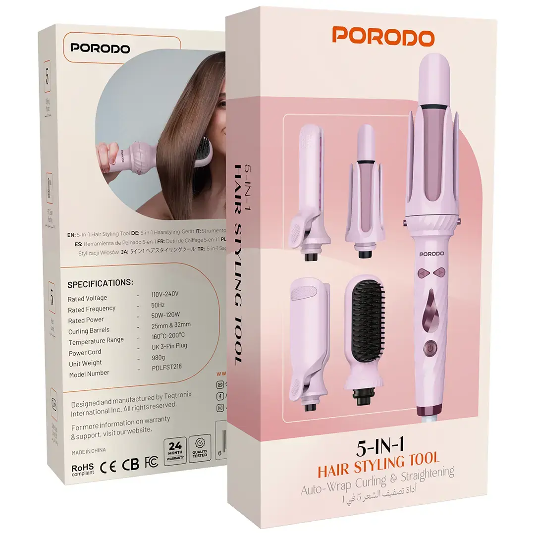PORODO 5 IN 1 HAIR STYLING TOOL AUTO WRAP CURLING & STRAIGHTENING PINK PDLFST218PK thumbnail 14