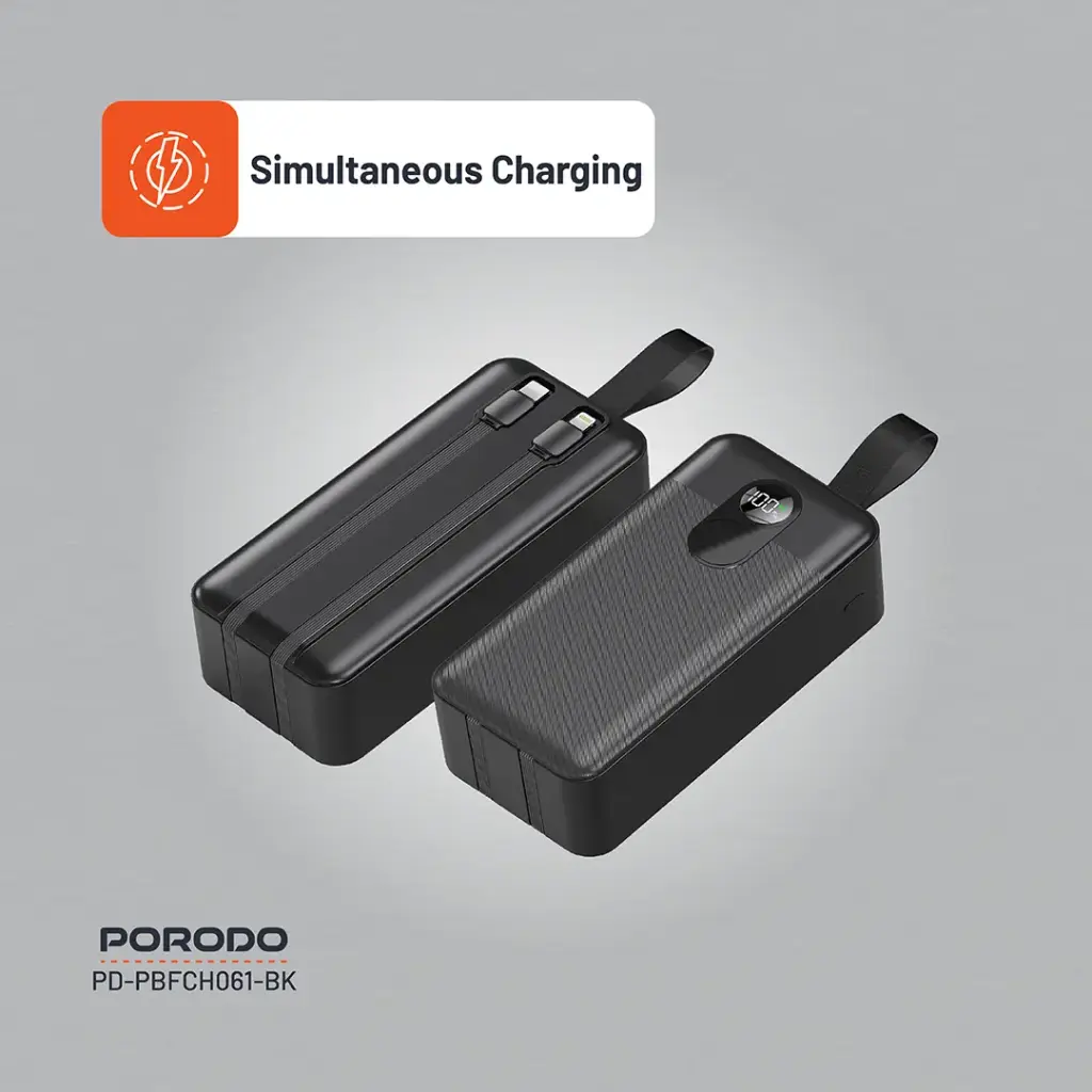 Porodo 50000mAh Power Bank with Integrated Cables - Black, Ultra-High Capacity thumbnail 6